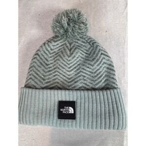 The North Face Kids Beanie Hat Sage Green Pom Pom Winter Knit